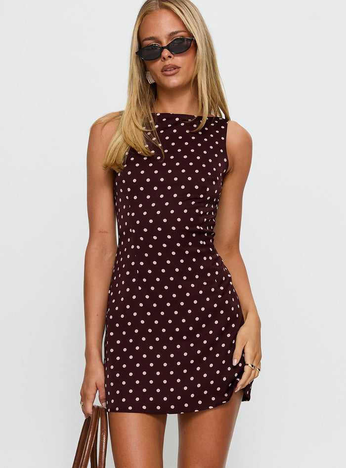 Kherin Boat Neck Playsuit Wine Polka