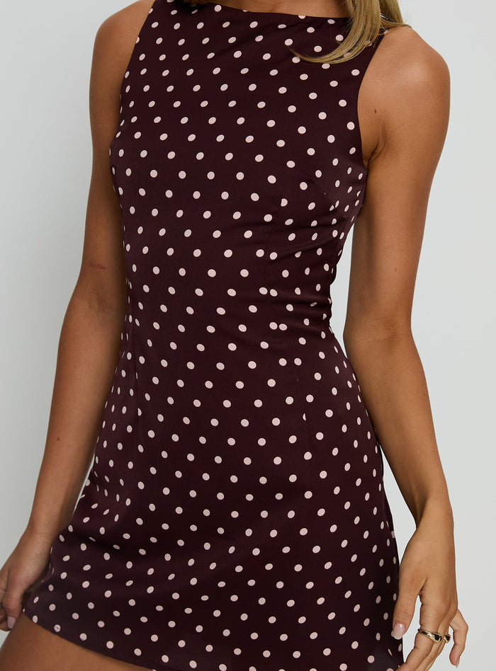 Kherin Boat Neck Playsuit Wine Polka