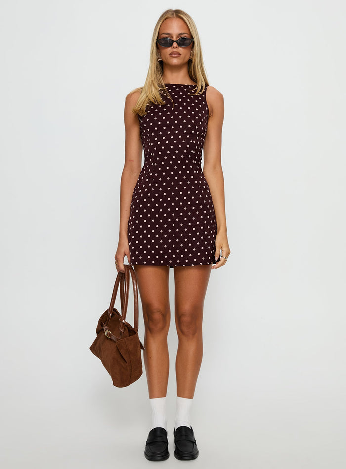 Kherin Boat Neck Playsuit Wine Polka