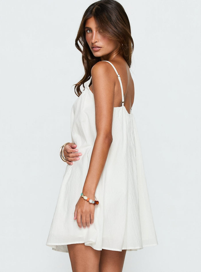 Kind Of Wonderful Tie Detail Baby Doll Mini Dress White