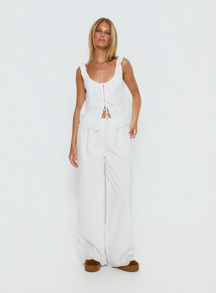 Kissed Chaos Broderie Anglais Tie Waist Trousers White