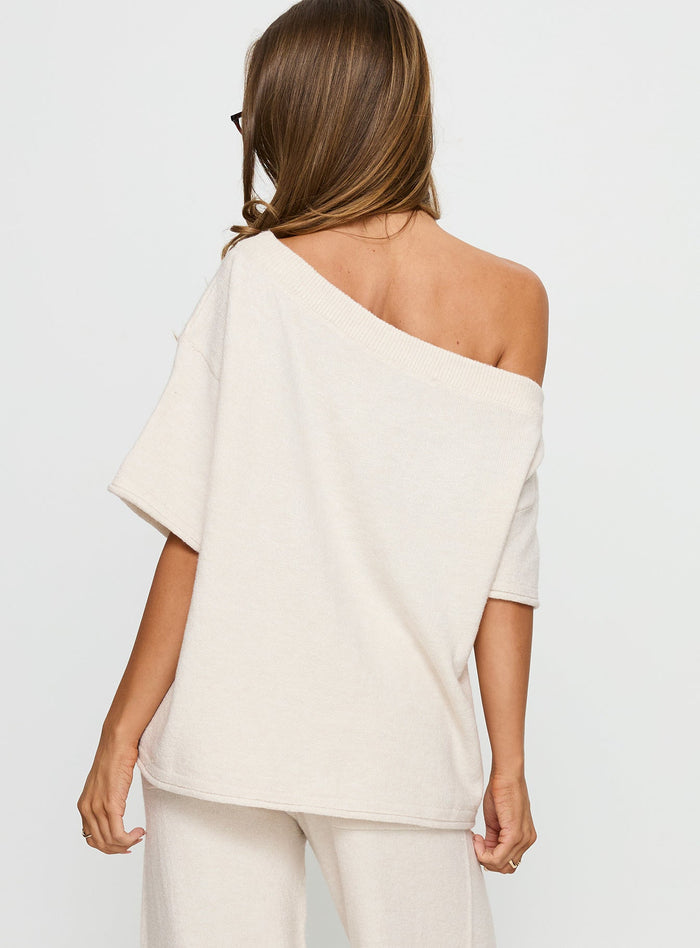 Kourta Off Shoulder Oversized Knit Top Oat