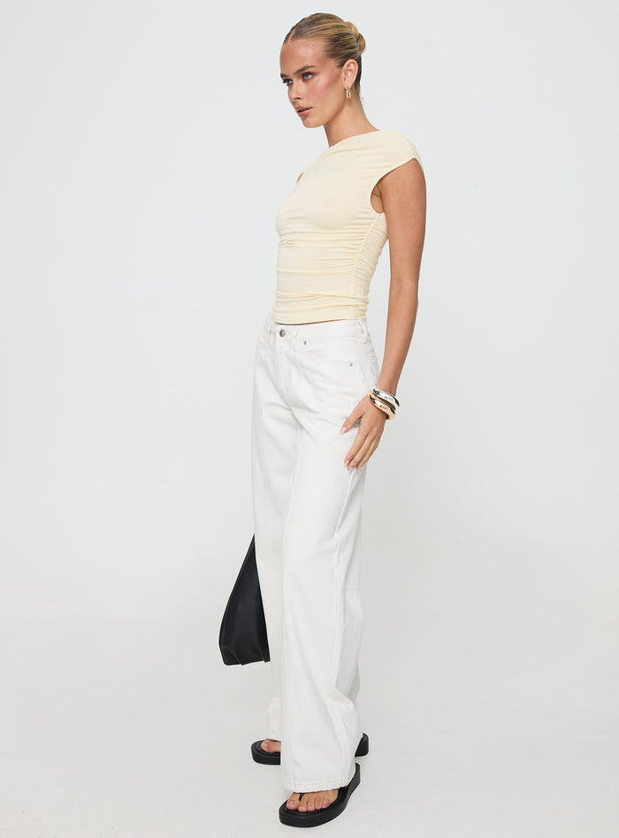 side view of model wearing Princess Polly Lando Jean White Mid Rise