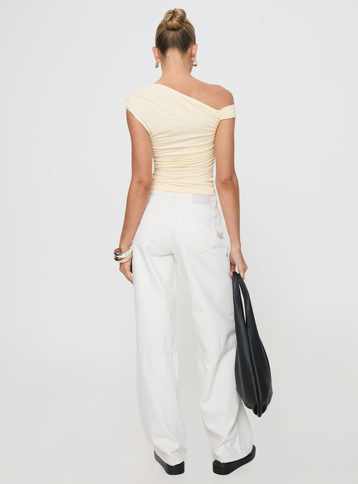 back view of model wearing Princess Polly Lando Jean White Mid Rise