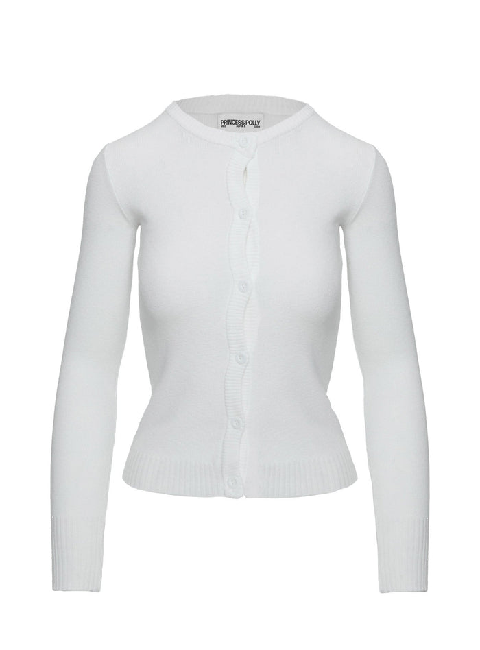side view of model wearing Princess Polly Lauraine Cardigan White Cropped