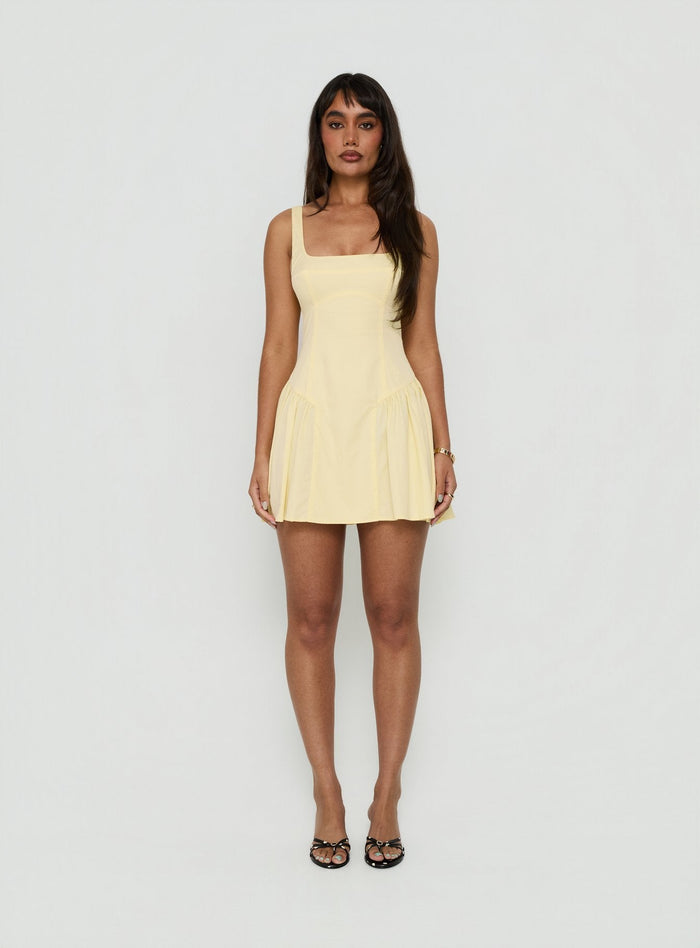 Lelouise Tie Back Mini Dress Butter Yellow