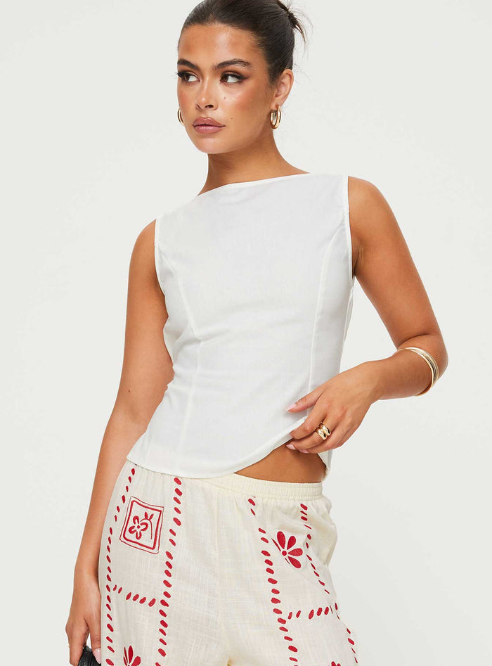 front view of model wearing Princess Polly Lilitina Top White Sleeveless High Neck