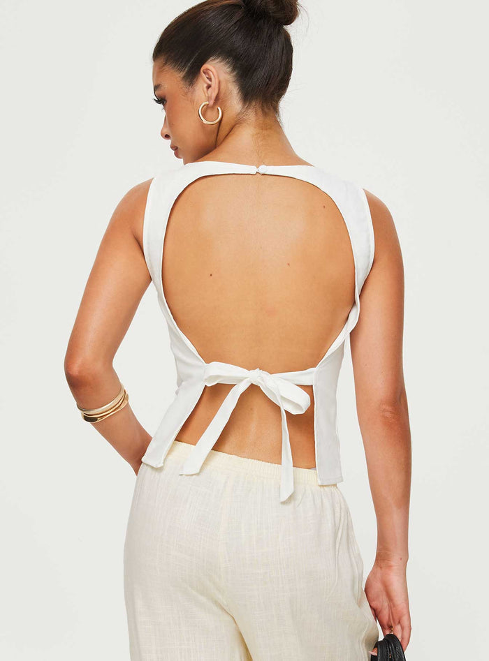 back view of model wearing Princess Polly Lilitina Top White Sleeveless High Neck