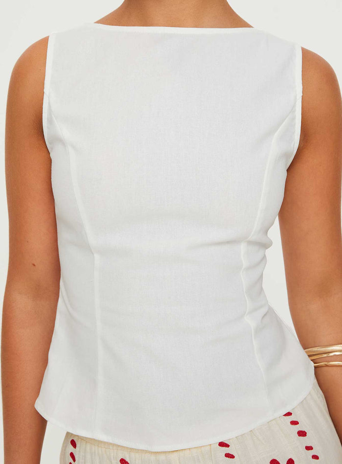 side view of model wearing Princess Polly Lilitina Top White Sleeveless High Neck