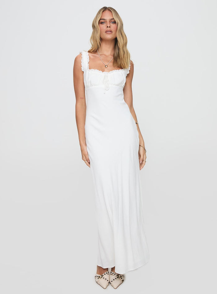 front view of model wearing Princess Polly Lillette Maxi Dress White Sweetheart Neckline