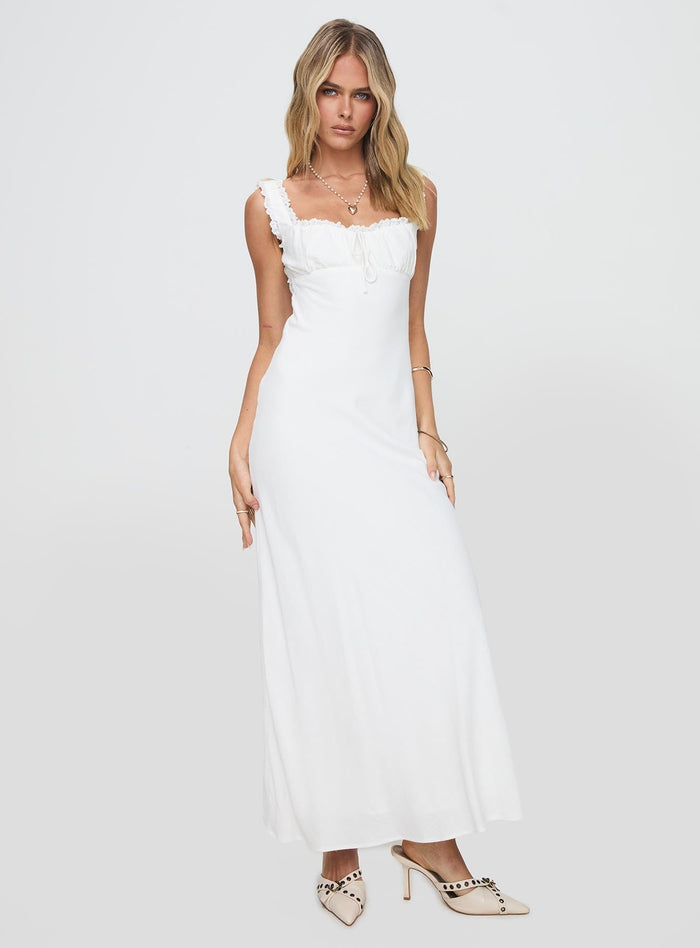 front view of model wearing Princess Polly Lillette Maxi Dress White Sweetheart Neckline