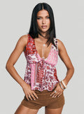 front view of model wearing Princess Polly Lovely Bunch Top Multi Sleeveless Plunger