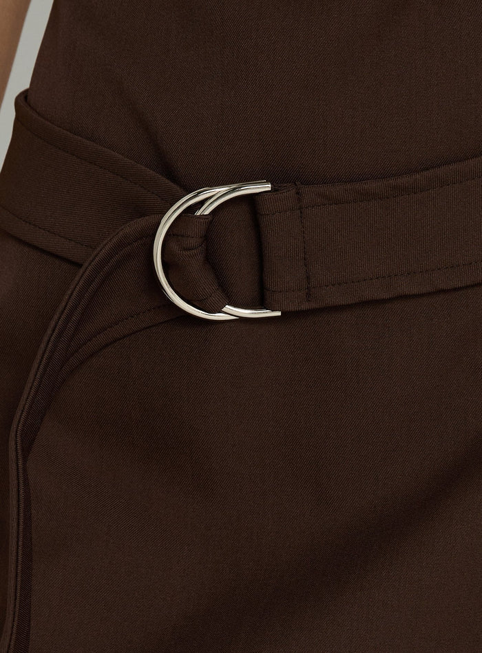 Luena Cowl Neck Belted Mini Dress Brown