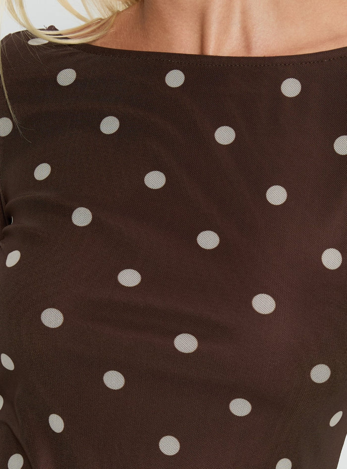 Lukea Long Sleeve Mini Dress Brown Polka Dot