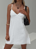 front view of model wearing Princess Polly Lunya Mini Dress White Plunger
