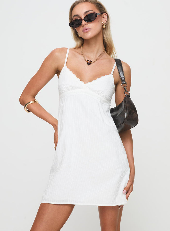 front view of model wearing Princess Polly Lunya Mini Dress White Plunger