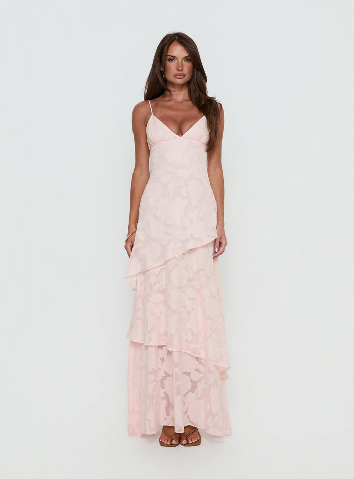 Lyricah Tiered Tie Back Maxi Dress Pink