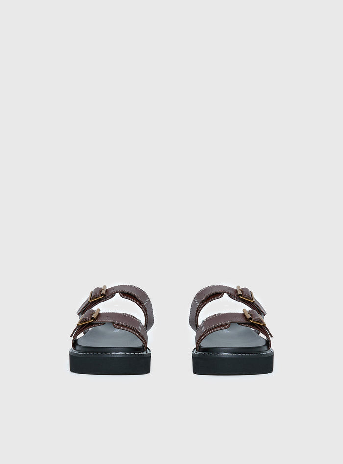Ma Belle Sandals Contrast Stitch Chocolate