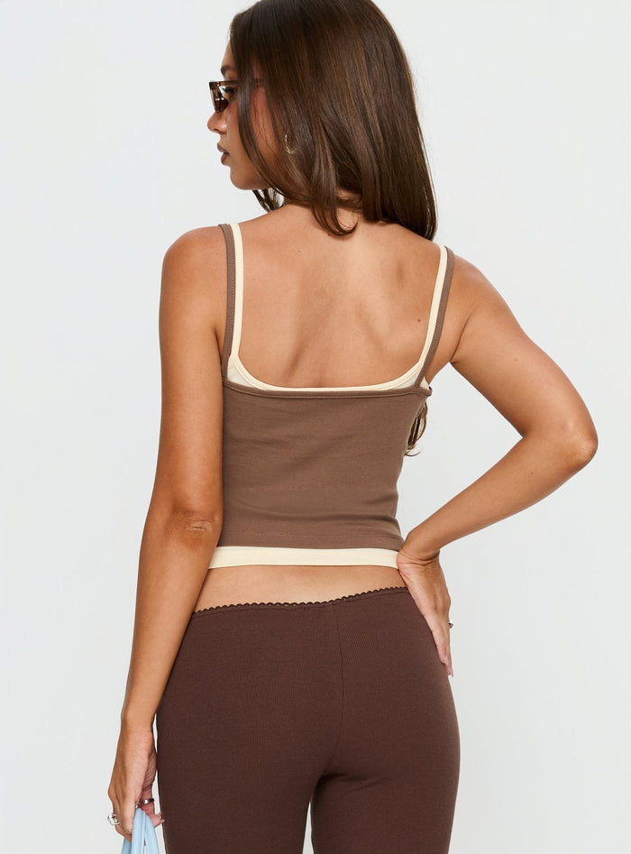 Maeka Layered Jersey Vest Top Brown / Cream