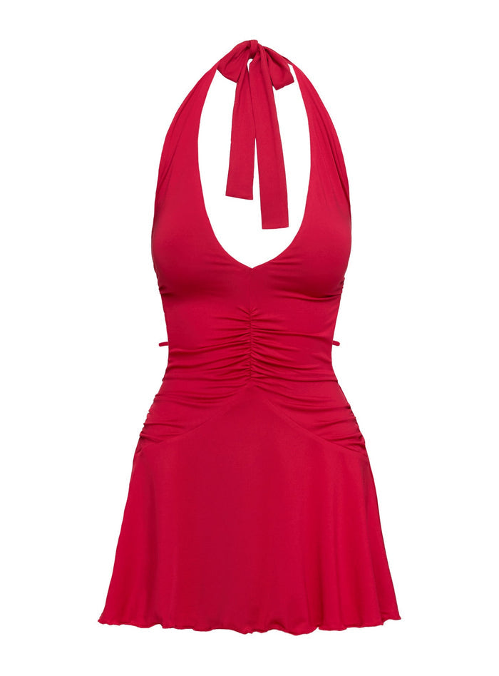 Maeva Halter Mini Dress Red Plunger