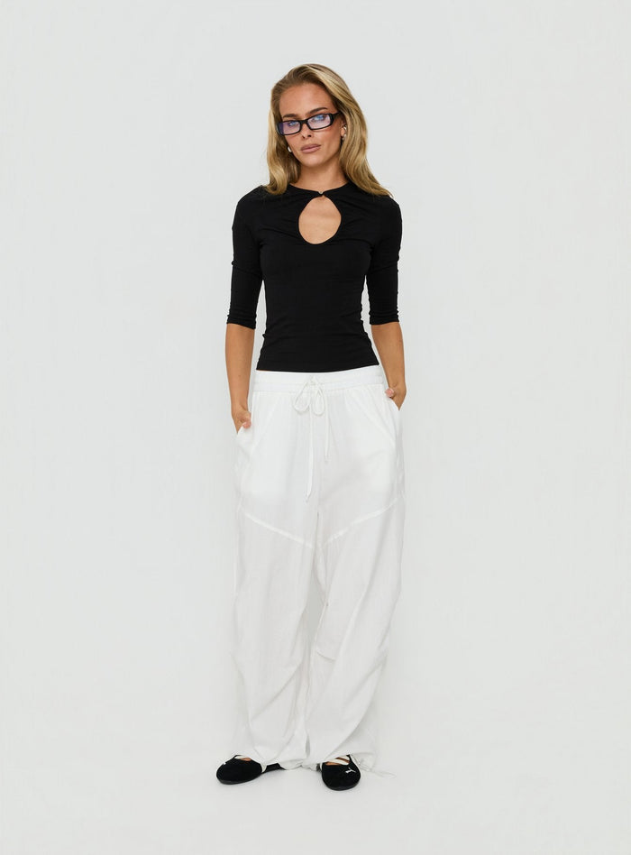 Showcasing Mankind Baggy Cargo Pants White in womens-regular-pants with mid-rise, product Princess Polly