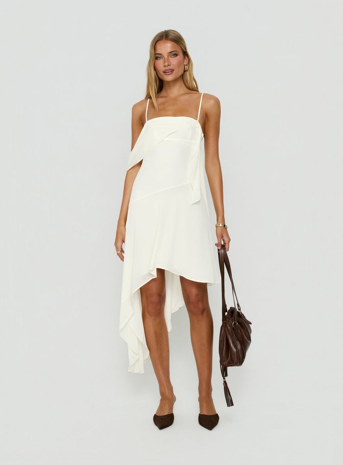 Massey Bust Draping Low Back Midi Dress Off White
