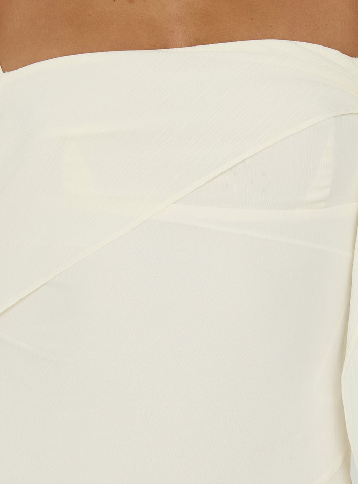 Massey Bust Draping Low Back Midi Dress Off White