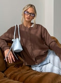 front view of model wearing Princess Polly Melancholia Cardigan Chocolate regular