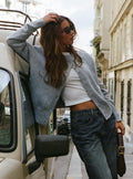 side view of model wearing Princess Polly Melancholia Cardigan Grey Long