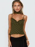 Mishy Scarf Detail Cami Top Olive Polka