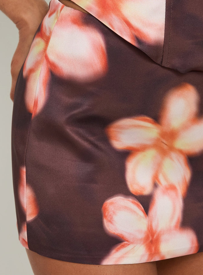 Explore the Natiri Mini Skirt Multi Floral womens skirts featuring floral print in length closeup