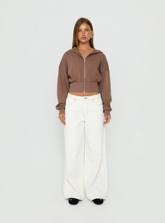 Naylor Mid Rise Wide Leg Jeans Cream Petite