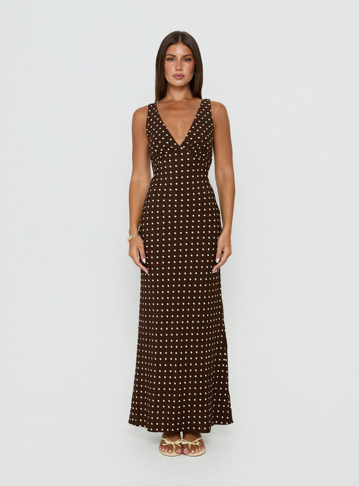 Nellie Maxi Dress Brown Polka Dot