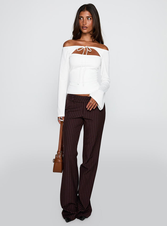 back view of model wearing Princess Polly Nevah Long Sleeve Top White Full Sleeves straight