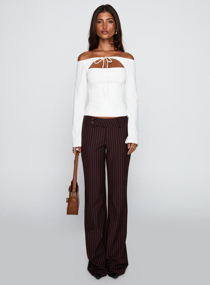 front view of model wearing Princess Polly Nevah Long Sleeve Top White Full Sleeves straight