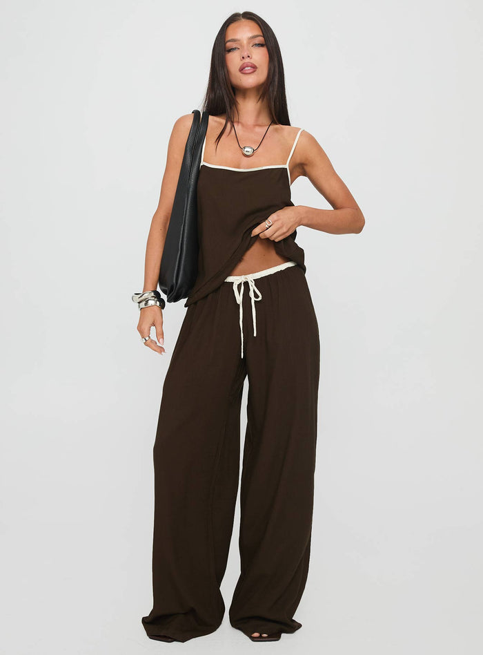 Nolei Contrast Trousers Set Chocolate / White