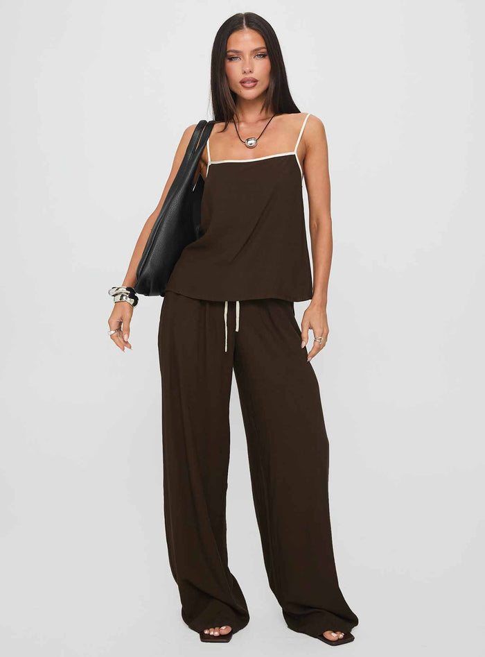 Nolei Contrast Trousers Set Chocolate / White