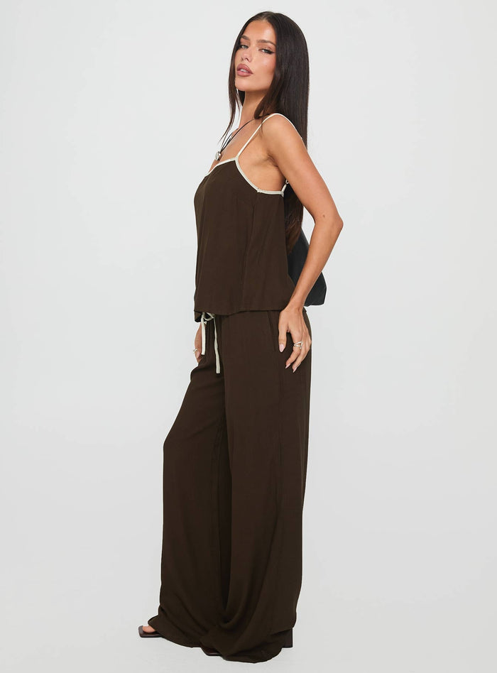 Nolei Contrast Trousers Set Chocolate / White