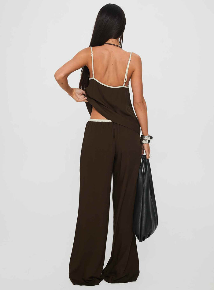 Nolei Contrast Trousers Set Chocolate / White