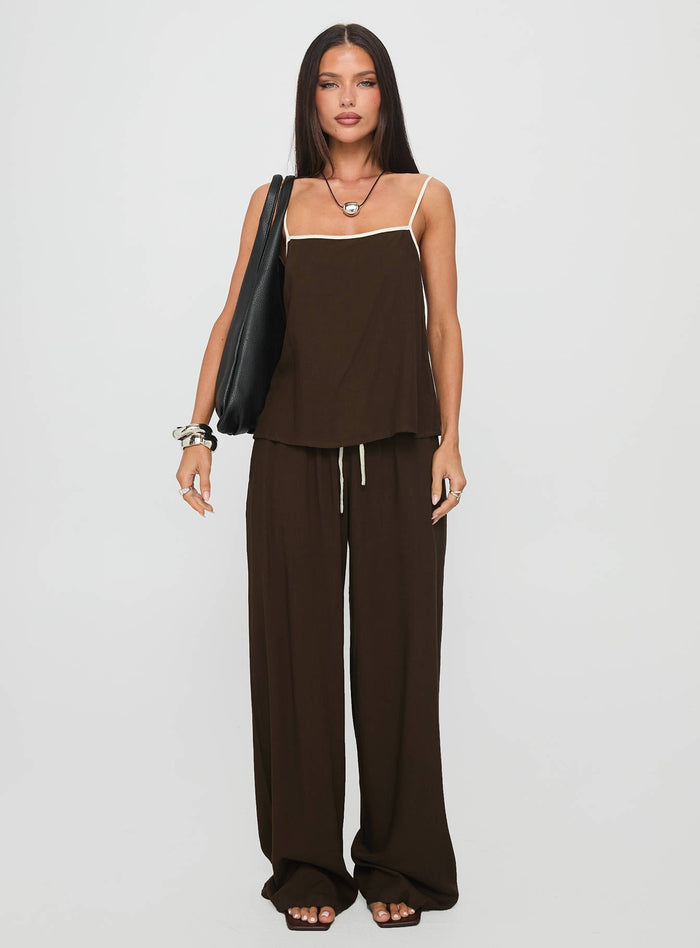 Nolei Contrast Trousers Set Chocolate / White
