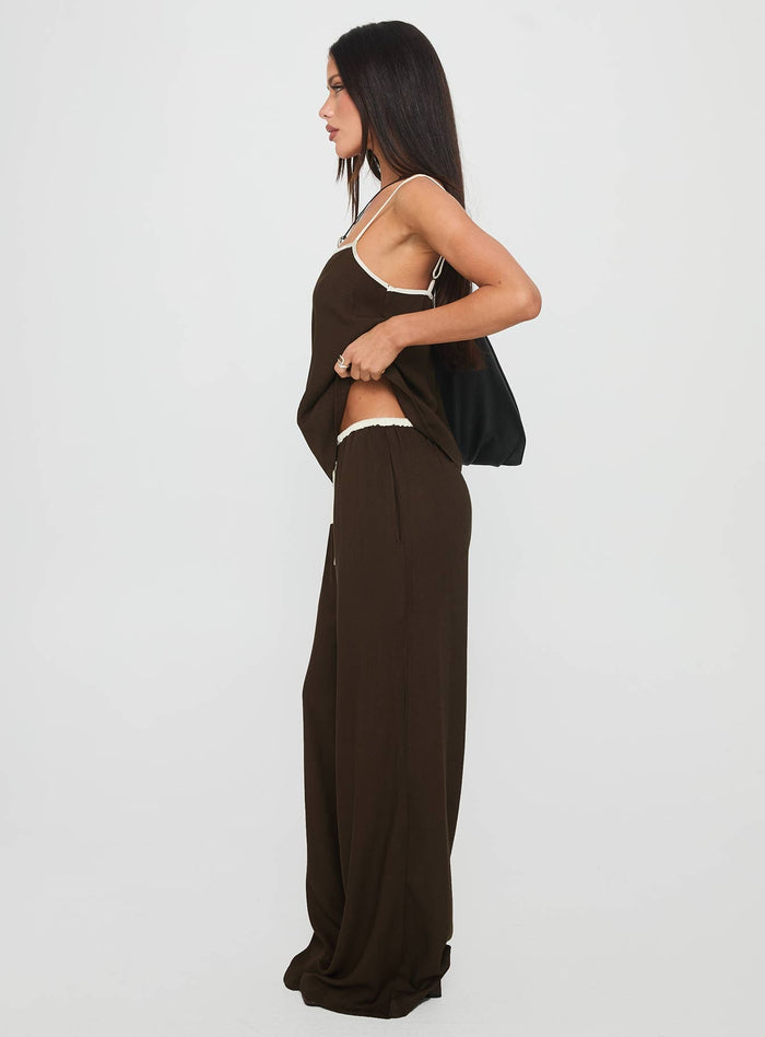 Nolei Contrast Trousers Set Chocolate / White