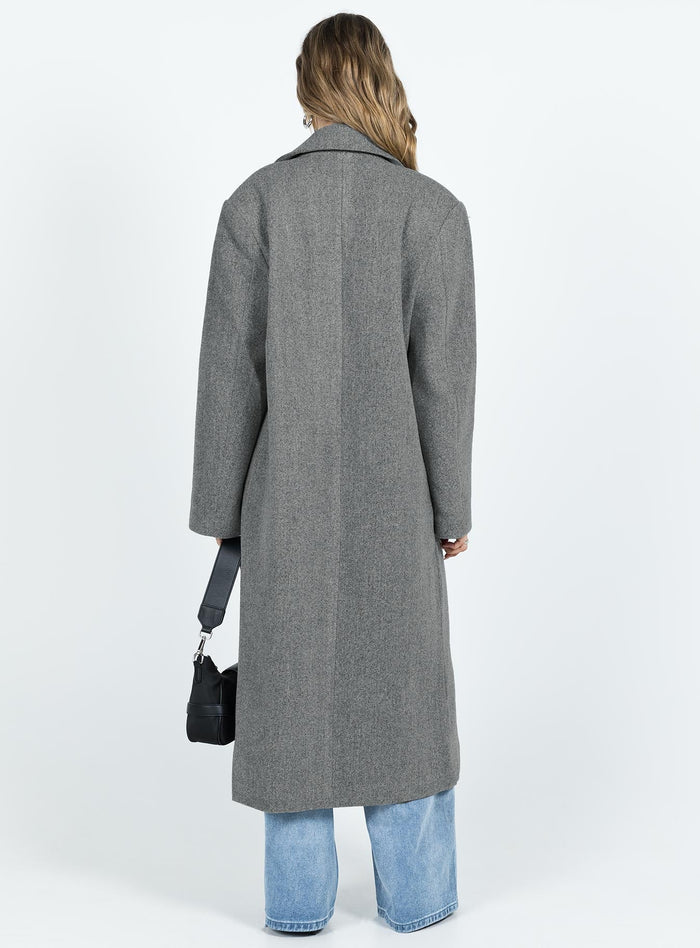 Coat Lapel collar Button fastening at front Front pockets