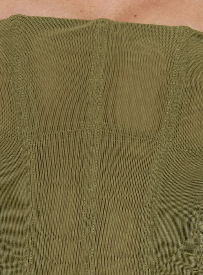 Oscuro Longline Mesh Corset Top Khaki