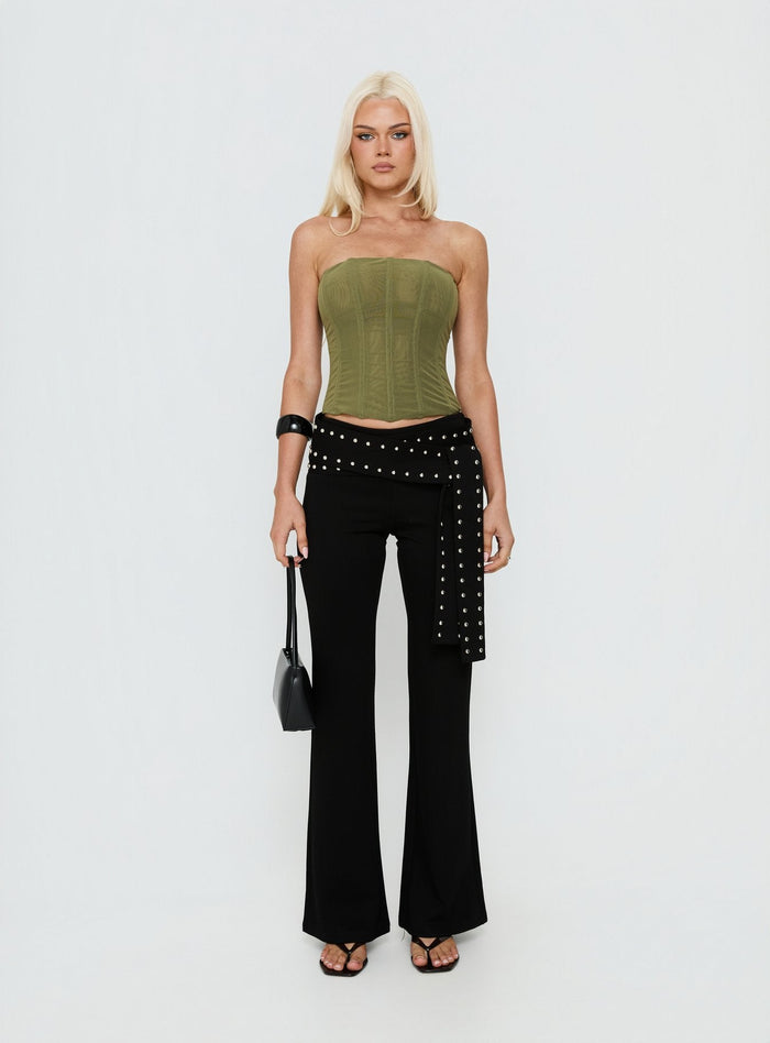 Oscuro Longline Mesh Corset Top Khaki