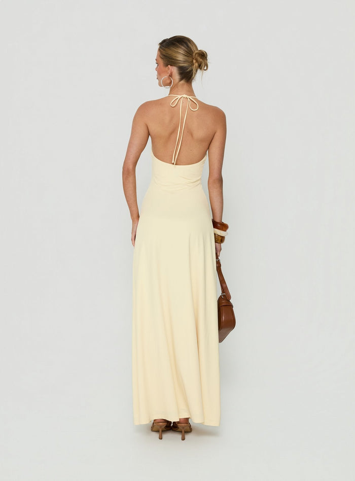 Palmas Halter Maxi Dress Butter Yellow