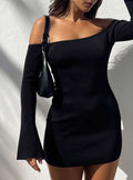 product Princess Polly Asymmetric Neckline  Parisa Long Sleeve Mini Dress Black
