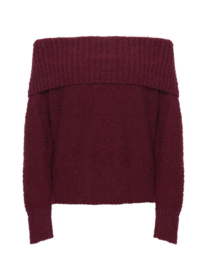 product Princess Polly Parkley Boucle Off The Shoulder Sweater Burgundy Long