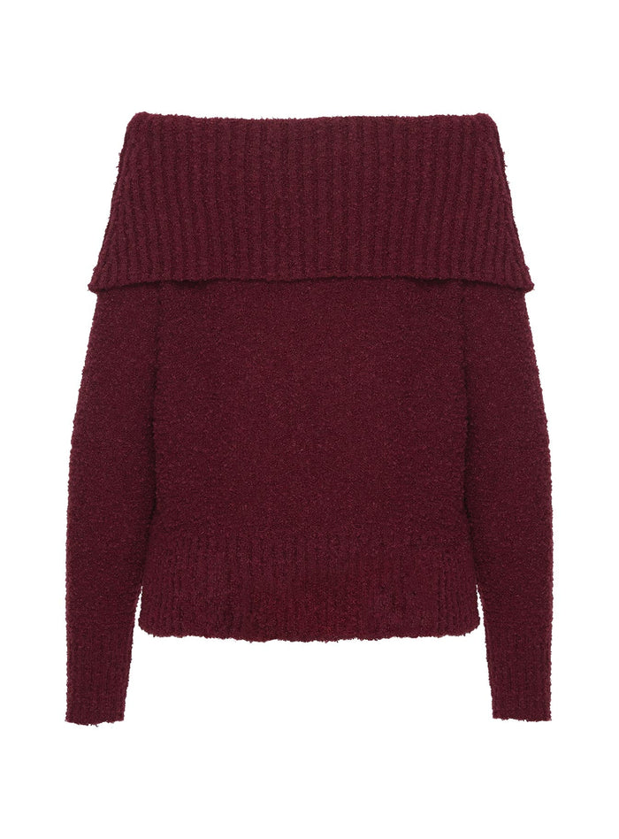 product Princess Polly Parkley Boucle Off The Shoulder Sweater Burgundy Long