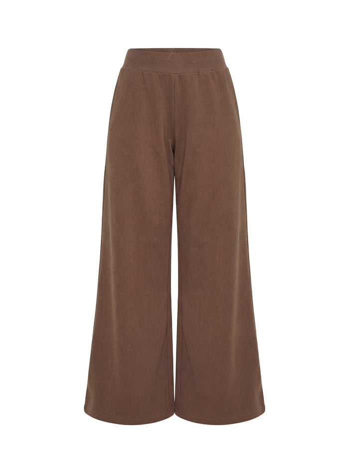 back view of model wearing Princess Polly Peaks Flared Track Pants Cocoa Mid Rise Pants