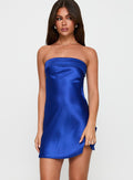 front view of model wearing Princess Polly Phillipa Mini Dress Cobalt Straight Neck